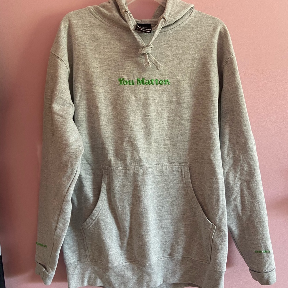 Gray You Matter Hoodie with Green Writing